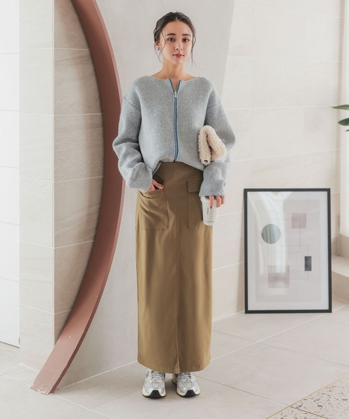 KOBE LETTUCE（コウベレタス）の「[ 裏微起毛 ] 選べるサイズ×丈 走れるストレッチカーゴ風スカート（スカート・レディース・アイボリー系/ブラック/モカ/カーキ・M/L/M1/L1）」の12枚目の写真