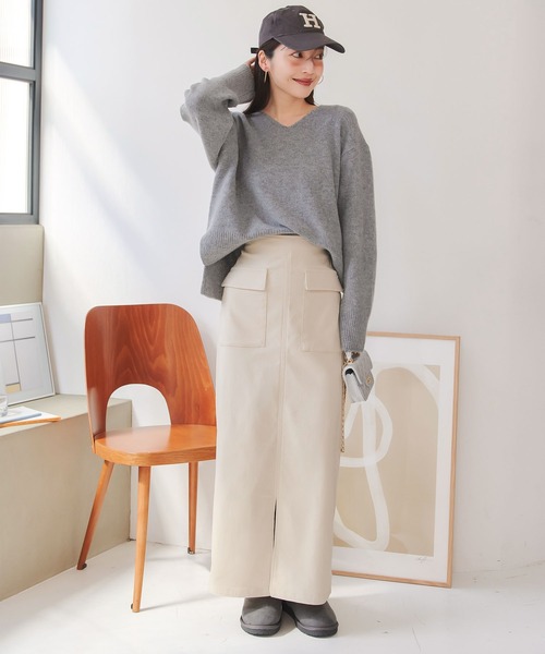 KOBE LETTUCE（コウベレタス）の「[ 裏微起毛 ] 選べるサイズ×丈 走れるストレッチカーゴ風スカート（スカート・レディース・アイボリー系/ブラック/モカ/カーキ・M/L/M1/L1）」の15枚目の写真