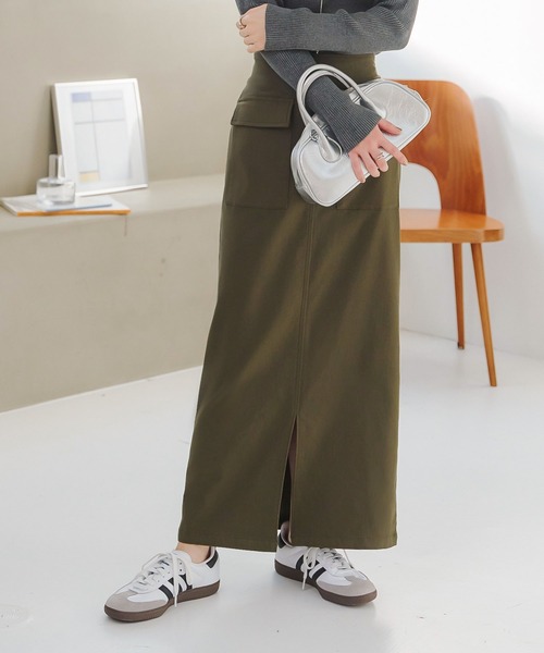 KOBE LETTUCE（コウベレタス）の「[ 裏微起毛 ] 選べるサイズ×丈 走れるストレッチカーゴ風スカート（スカート・レディース・アイボリー系/ブラック/モカ/カーキ・M/L/M1/L1）」の20枚目の写真