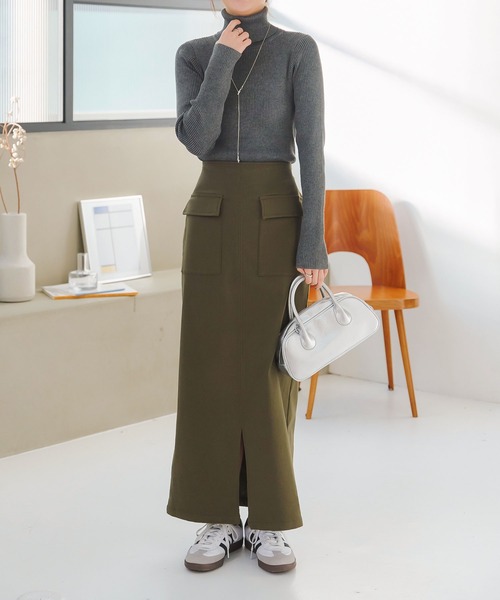 KOBE LETTUCE（コウベレタス）の「[ 裏微起毛 ] 選べるサイズ×丈 走れるストレッチカーゴ風スカート（スカート・レディース・アイボリー系/ブラック/モカ/カーキ・M/L/M1/L1）」の21枚目の写真