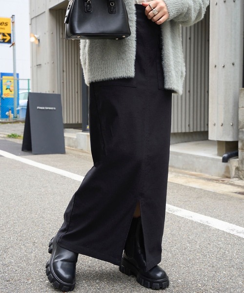 KOBE LETTUCE（コウベレタス）の「[ 裏微起毛 ] 選べるサイズ×丈 走れるストレッチカーゴ風スカート（スカート・レディース・アイボリー系/ブラック/モカ/カーキ・M/L/M1/L1）」の5枚目の写真