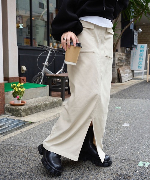 KOBE LETTUCE（コウベレタス）の「[ 裏微起毛 ] 選べるサイズ×丈 走れるストレッチカーゴ風スカート（スカート・レディース・アイボリー系/ブラック/モカ/カーキ・M/L/M1/L1）」の14枚目の写真