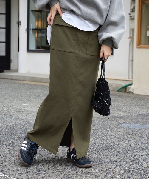 KOBE LETTUCE（コウベレタス）の「[ 裏微起毛 ] 選べるサイズ×丈 走れるストレッチカーゴ風スカート（スカート・レディース・アイボリー系/ブラック/モカ/カーキ・M/L/M1/L1）」の19枚目の写真