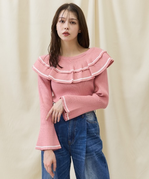 【セール】配色ケープフリルニット（ニット/セーター）｜And Couture（アンドクチュール）