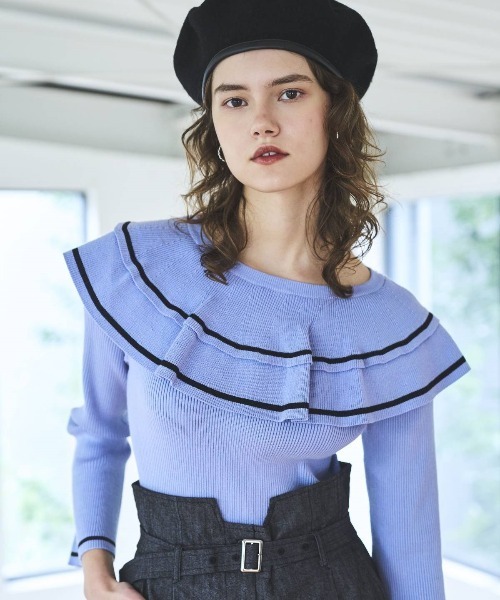 【セール】配色ケープフリルニット（ニット/セーター）｜And Couture（アンドクチュール）