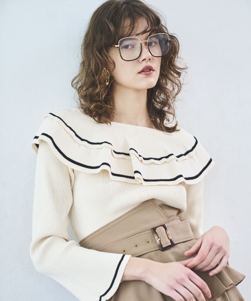 【セール】配色ケープフリルニット（ニット/セーター）｜And Couture（アンドクチュール）