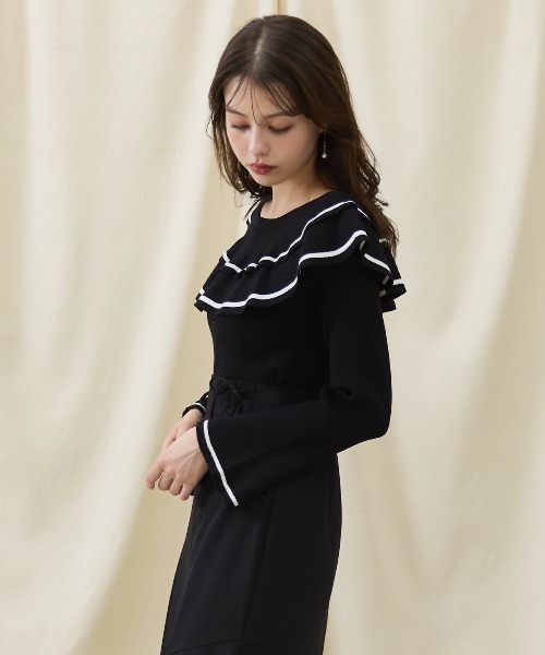 【セール】配色ケープフリルニット（ニット/セーター）｜And Couture（アンドクチュール）