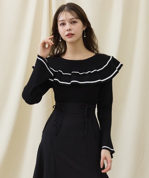 【セール】配色ケープフリルニット（ニット/セーター）｜And Couture（アンドクチュール）