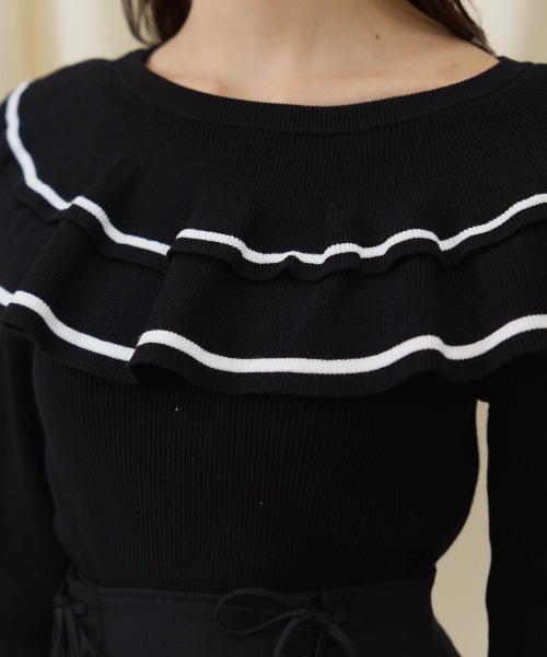 【セール】配色ケープフリルニット（ニット/セーター）｜And Couture（アンドクチュール）