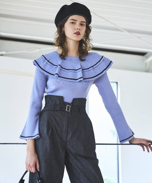 【セール】配色ケープフリルニット（ニット/セーター）｜And Couture（アンドクチュール）