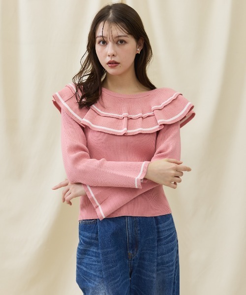 【セール】配色ケープフリルニット（ニット/セーター）｜And Couture（アンドクチュール）