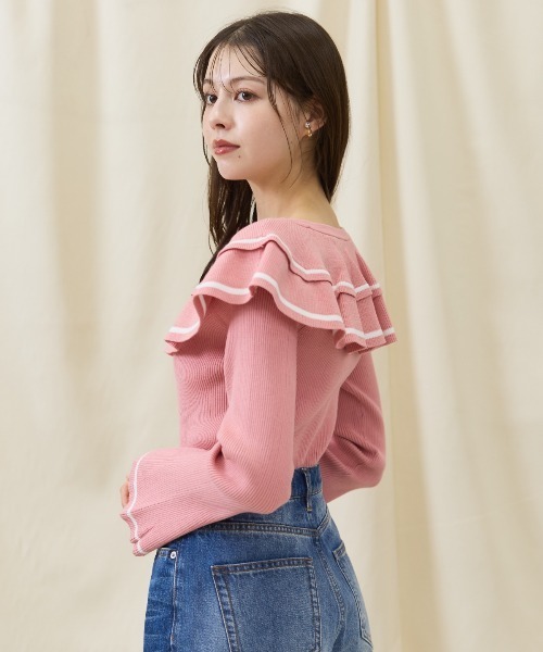 【セール】配色ケープフリルニット（ニット/セーター）｜And Couture（アンドクチュール）