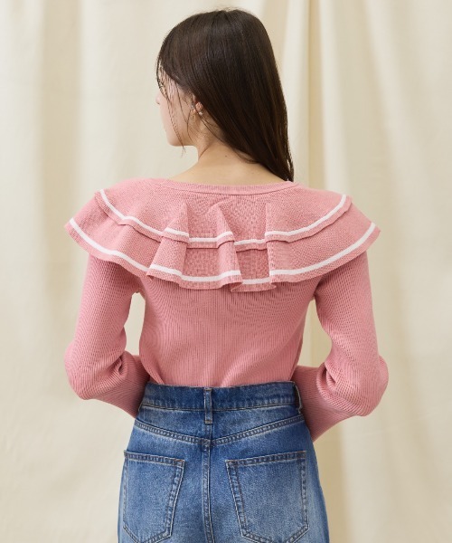【セール】配色ケープフリルニット（ニット/セーター）｜And Couture（アンドクチュール）