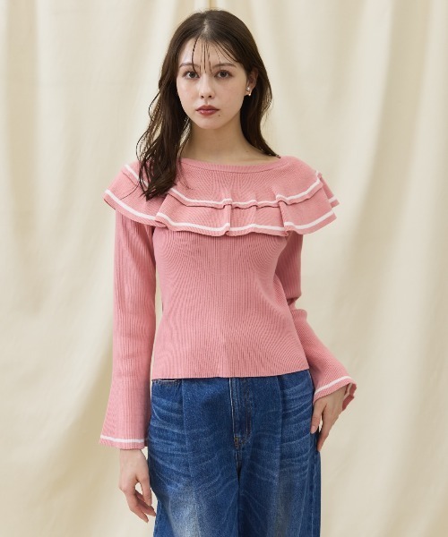 【セール】配色ケープフリルニット（ニット/セーター）｜And Couture（アンドクチュール）