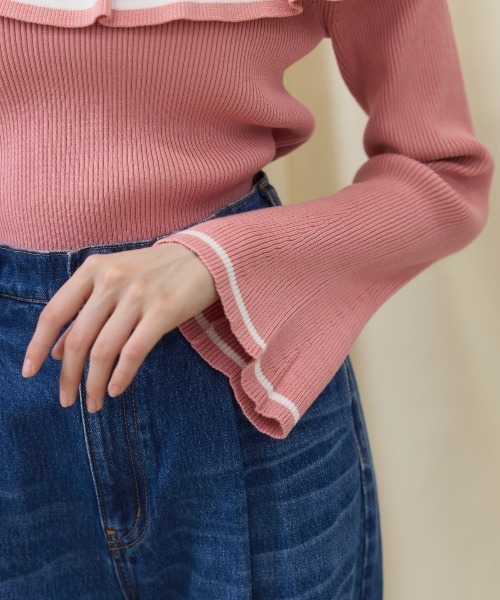 【セール】配色ケープフリルニット（ニット/セーター）｜And Couture（アンドクチュール）