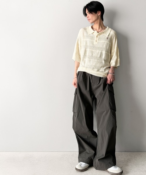 classicalelf（クラシカルエルフ）の「一枚で大人のラフスタイルが決まる。ワンポイント刺繍ブークレポロニットトップス(半袖)（ポロシャツ・メンズ・アイボリー/ブラック/チャコール・X-LARGE/SMALL/MEDIUM/LARGE）」の14枚目の写真