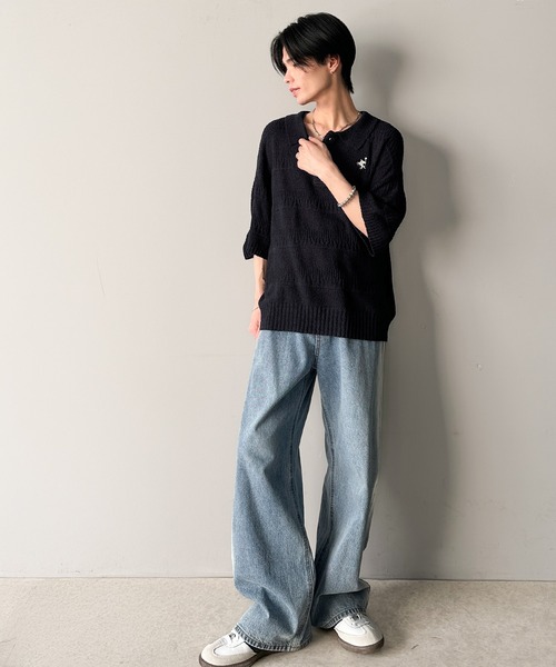 classicalelf（クラシカルエルフ）の「一枚で大人のラフスタイルが決まる。ワンポイント刺繍ブークレポロニットトップス(半袖)（ポロシャツ・メンズ・アイボリー/ブラック/チャコール・X-LARGE/SMALL/MEDIUM/LARGE）」の16枚目の写真