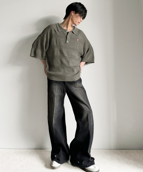 classicalelf（クラシカルエルフ）の「一枚で大人のラフスタイルが決まる。ワンポイント刺繍ブークレポロニットトップス(半袖)（ポロシャツ・メンズ・アイボリー/ブラック/チャコール・X-LARGE/SMALL/MEDIUM/LARGE）」の21枚目の写真