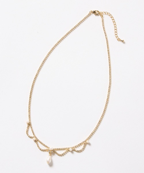 ラインストーン×パールスカラップネックレス（ネックレス）｜AIMER（エメ）