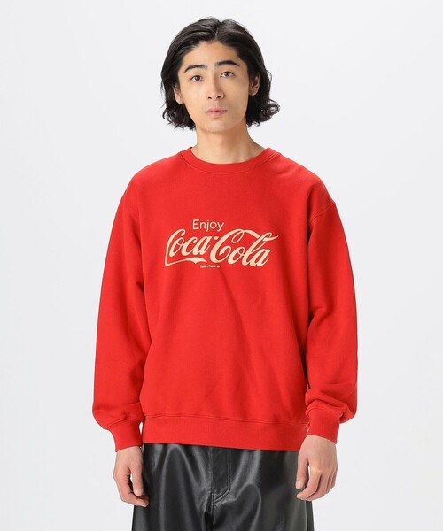 送関込☆ ロゴ クルーネックスウェット セール】【別注】Coca-Cola / フロッキープリント クルーネック