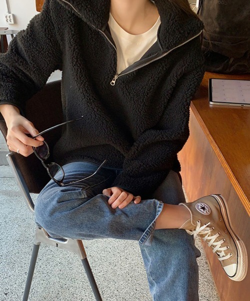 もこもこハーフジップボアトップス（ニット/セーター）｜Doux Belle