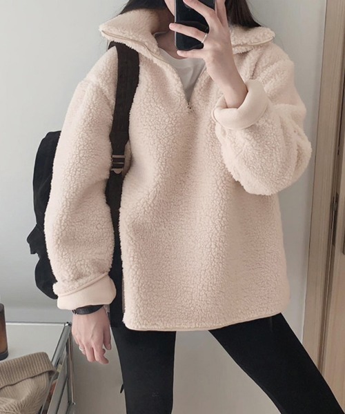 もこもこハーフジップボアトップス（ニット/セーター）｜Doux Belle