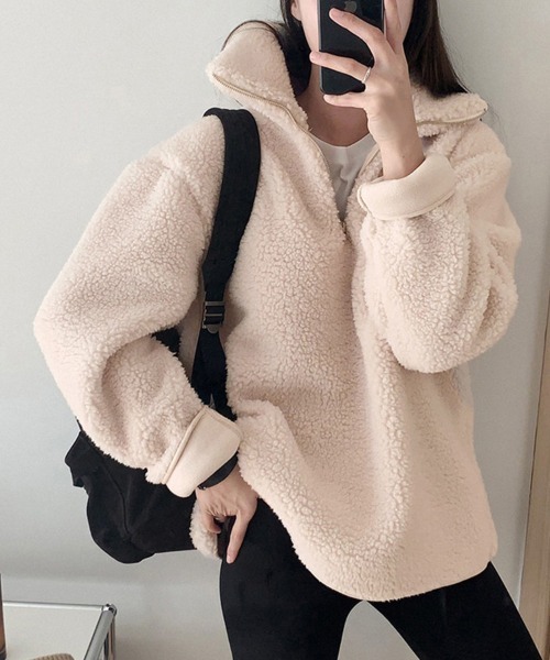 セール】もこもこハーフジップボアトップス（ニット/セーター）｜Doux