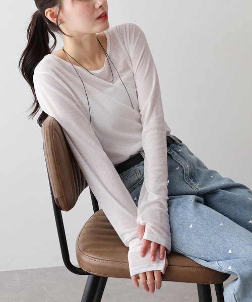 BLUEEAST(ブルーイースト)の「クルーネックシアートップス(Tシャツ/カットソー・レディース・ホワイト/ピンク/ブラック/チャコールグレー・MEDIUM)」の2枚目の写真