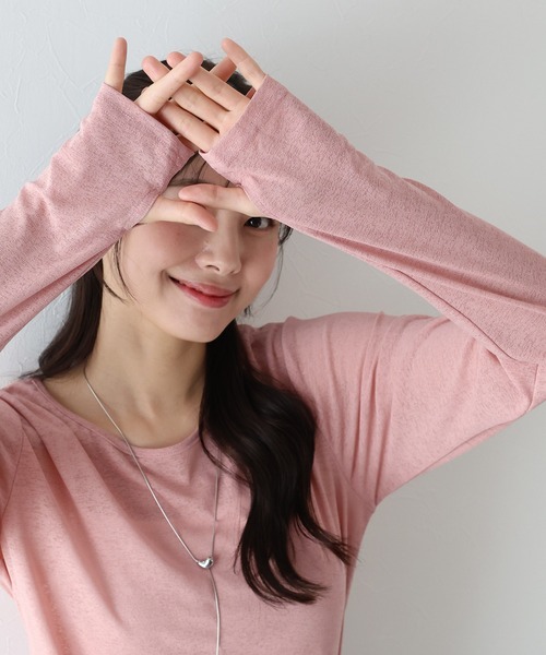 BLUEEAST(ブルーイースト)の「クルーネックシアートップス(Tシャツ/カットソー・レディース・ホワイト/ピンク/ブラック/チャコールグレー・MEDIUM)」の4枚目の写真