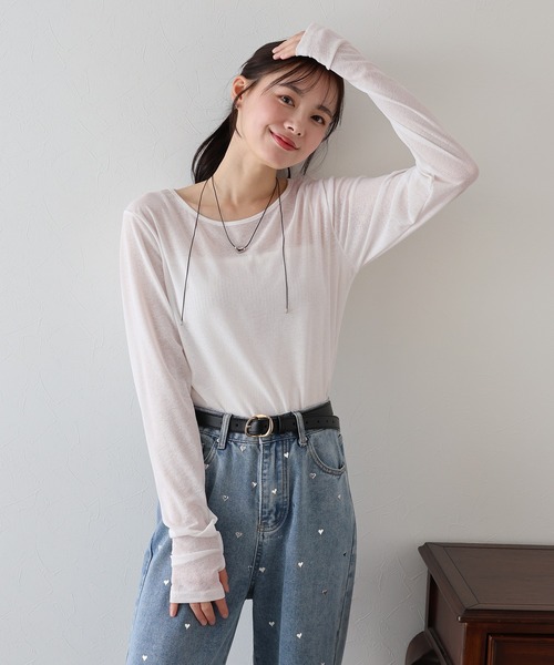 BLUEEAST(ブルーイースト)の「クルーネックシアートップス(Tシャツ/カットソー・レディース・ホワイト/ピンク/ブラック/チャコールグレー・MEDIUM)」の11枚目の写真