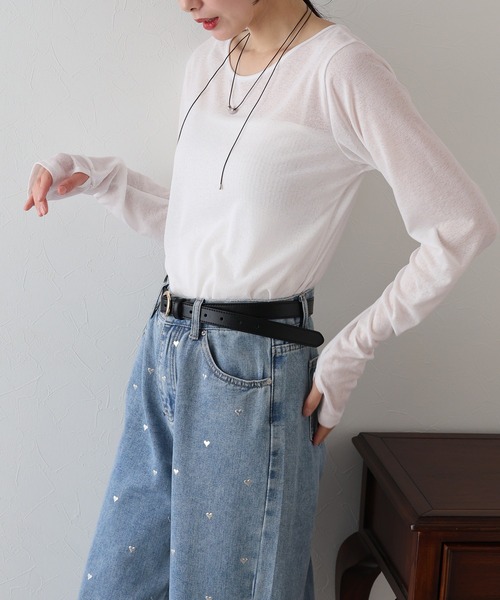 BLUEEAST(ブルーイースト)の「クルーネックシアートップス(Tシャツ/カットソー・レディース・ホワイト/ピンク/ブラック/チャコールグレー・MEDIUM)」の9枚目の写真