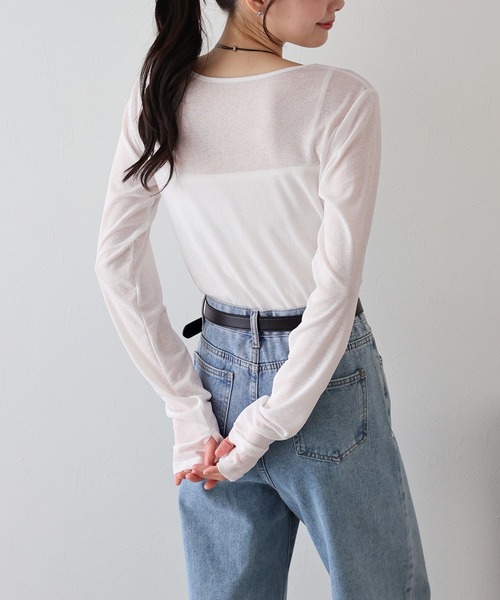 BLUEEAST(ブルーイースト)の「クルーネックシアートップス(Tシャツ/カットソー・レディース・ホワイト/ピンク/ブラック/チャコールグレー・MEDIUM)」の10枚目の写真