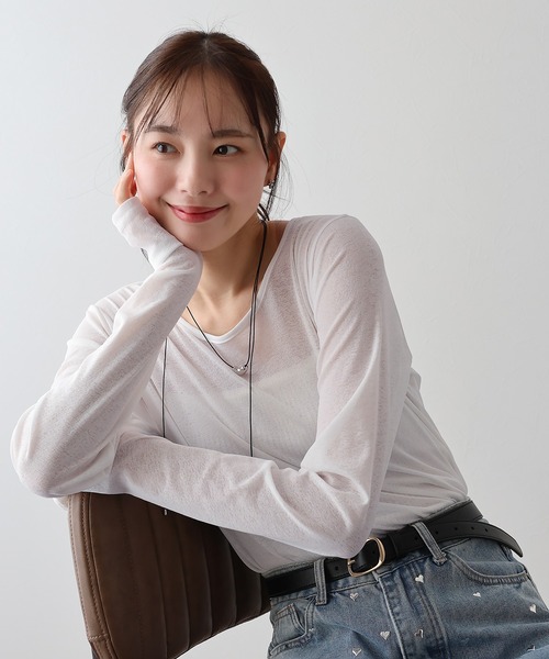 BLUEEAST(ブルーイースト)の「クルーネックシアートップス(Tシャツ/カットソー・レディース・ホワイト/ピンク/ブラック/チャコールグレー・MEDIUM)」の7枚目の写真