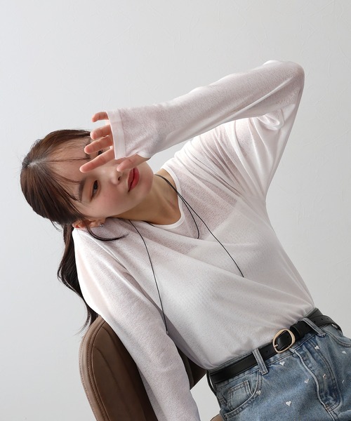 BLUEEAST(ブルーイースト)の「クルーネックシアートップス(Tシャツ/カットソー・レディース・ホワイト/ピンク/ブラック/チャコールグレー・MEDIUM)」の8枚目の写真