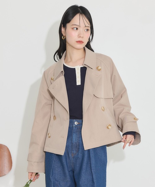 earth music&ecology（アースミュージックアンドエコロジー）の「ショートトレンチコート（トレンチコート・レディース・サックスブルー/ライトベージュ/ベージュ・FREE）」の7枚目の写真