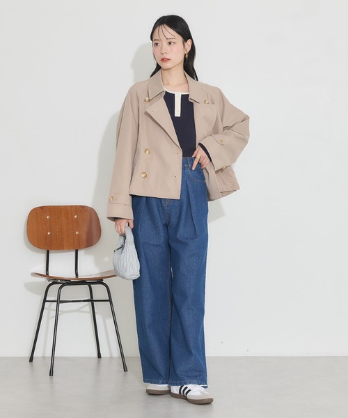 earth music&ecology（アースミュージックアンドエコロジー）の「ショートトレンチコート（トレンチコート・レディース・サックスブルー/ライトベージュ/ベージュ・FREE）」の8枚目の写真