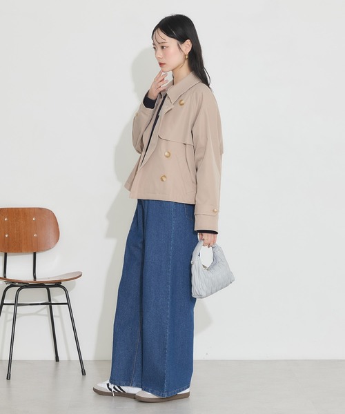 earth music&ecology（アースミュージックアンドエコロジー）の「ショートトレンチコート（トレンチコート・レディース・サックスブルー/ライトベージュ/ベージュ・FREE）」の10枚目の写真