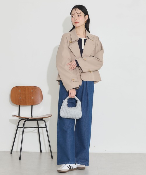 earth music&ecology（アースミュージックアンドエコロジー）の「ショートトレンチコート（トレンチコート・レディース・サックスブルー/ライトベージュ/ベージュ・FREE）」の9枚目の写真