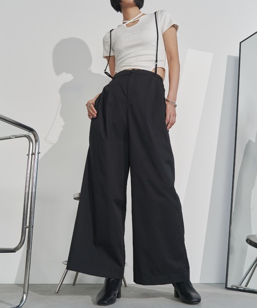 AUTHEN サス付きワイドパンツ コットン製 セール】2wayサスペンダー付きワイドパンツ（スラックス