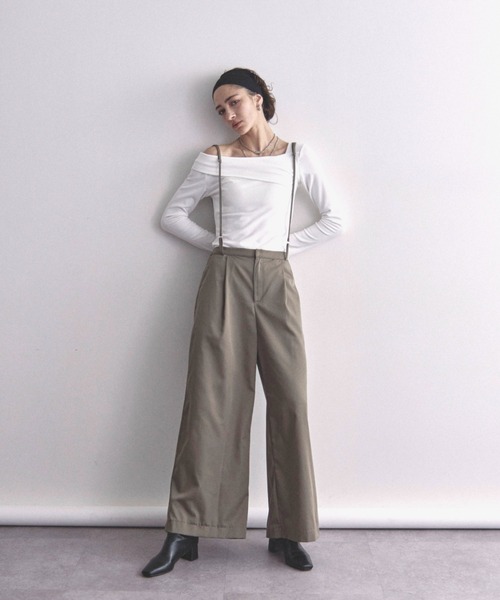 Solace(ソレイス)の「2wayサスペンダー付きワイドパンツ(スラックス・レディース・グレー/ブラック・FREE)」の18枚目の写真