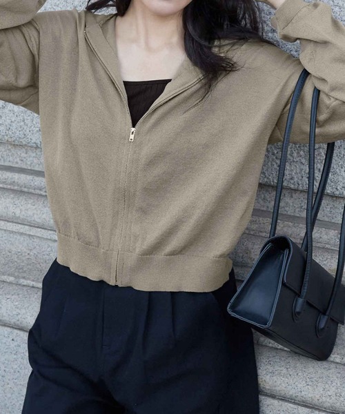 CHAN ME(チャンミ)の「UVカットシアージップニットパーカー(パーカー・レディース・カーキ/ホワイト/ブラック・X-LARGE/LARGE/MEDIUM)」の5枚目の写真