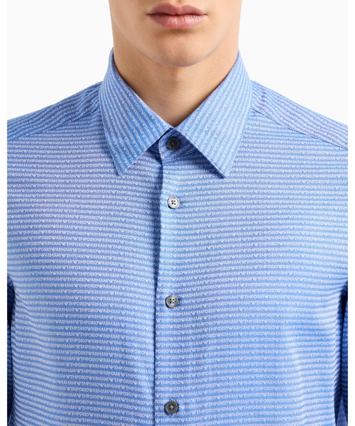 EMPORIO ARMANI(エンポリオアルマーニ)の「【エンポリオ アルマーニ】シャツ コットン オールオーバージャカードロゴ(シャツ/ブラウス・メンズ・オフホワイト/サックスブルー系1/サックスブルー系・X-SMALL/LARGE/MEDIUM/SMALL/X-LARGE)」の6枚目の写真