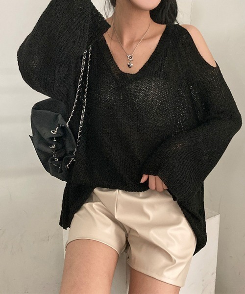 「LOUNGEDRESS」 Vネックニット FREE ブラック レディース GOLDJAPAN 大きいサイズ レディース トップス ニット 長袖 V