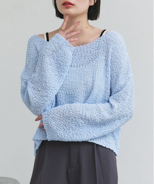 ad thie(アドティエ)の「ドロップショルダー ニットプルオーバー(ニット/セーター・レディース・ブラック/オフホワイト/グレー/ブルー・FREE)」の4枚目の写真