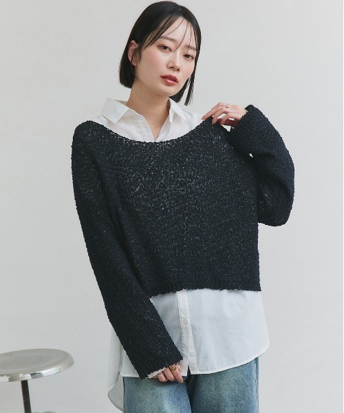 ad thie(アドティエ)の「ドロップショルダー ニットプルオーバー(ニット/セーター・レディース・ブラック/オフホワイト/グレー/ブルー・FREE)」の1枚目の写真