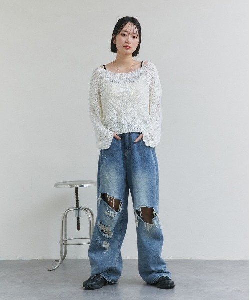 ad thie(アドティエ)の「ドロップショルダー ニットプルオーバー(ニット/セーター・レディース・ブラック/オフホワイト/グレー/ブルー・FREE)」の5枚目の写真
