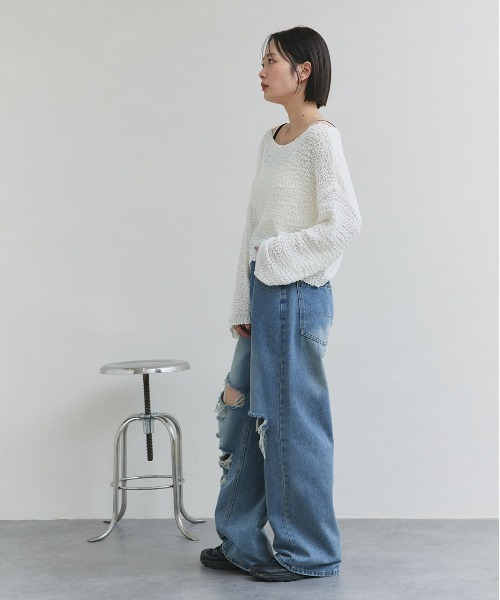 ad thie(アドティエ)の「ドロップショルダー ニットプルオーバー(ニット/セーター・レディース・ブラック/オフホワイト/グレー/ブルー・FREE)」の6枚目の写真