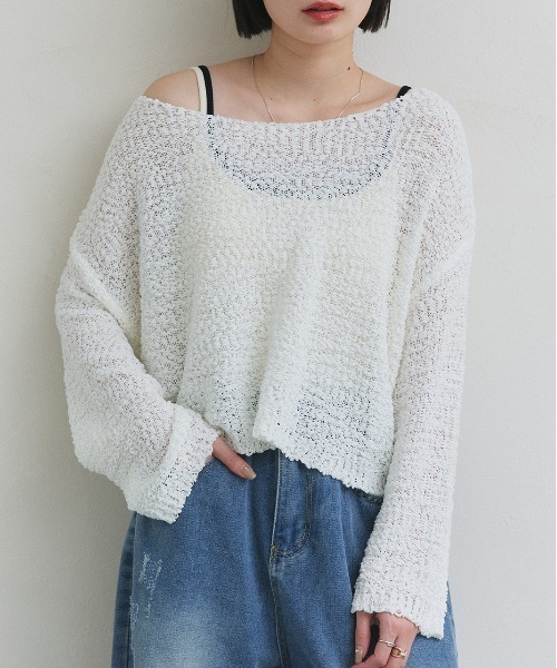 ad thie(アドティエ)の「ドロップショルダー ニットプルオーバー(ニット/セーター・レディース・ブラック/オフホワイト/グレー/ブルー・FREE)」の9枚目の写真