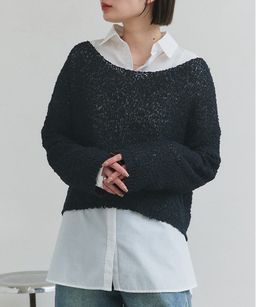 ad thie(アドティエ)の「ドロップショルダー ニットプルオーバー(ニット/セーター・レディース・ブラック/オフホワイト/グレー/ブルー・FREE)」の13枚目の写真
