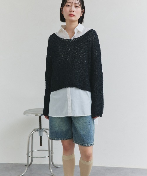 ad thie(アドティエ)の「ドロップショルダー ニットプルオーバー(ニット/セーター・レディース・ブラック/オフホワイト/グレー/ブルー・FREE)」の14枚目の写真